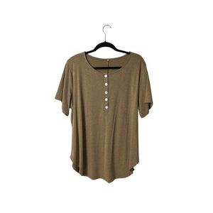 Brown Short Sleeve Button-Front Womens Top XL Rayon Spandex Blend